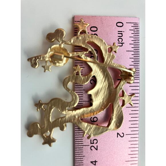 NWOT! Moon Jupiter Stars Gold-Tone 2.25" Brooch! - Picture 6 of 8